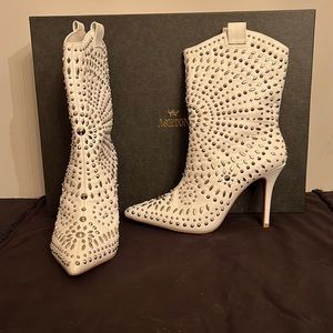 White, silver studded boots